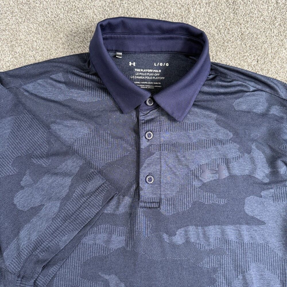 Under Armour Playoff Polo Golf Shirt Men's Navy Blue Camo Jacquard Size Large